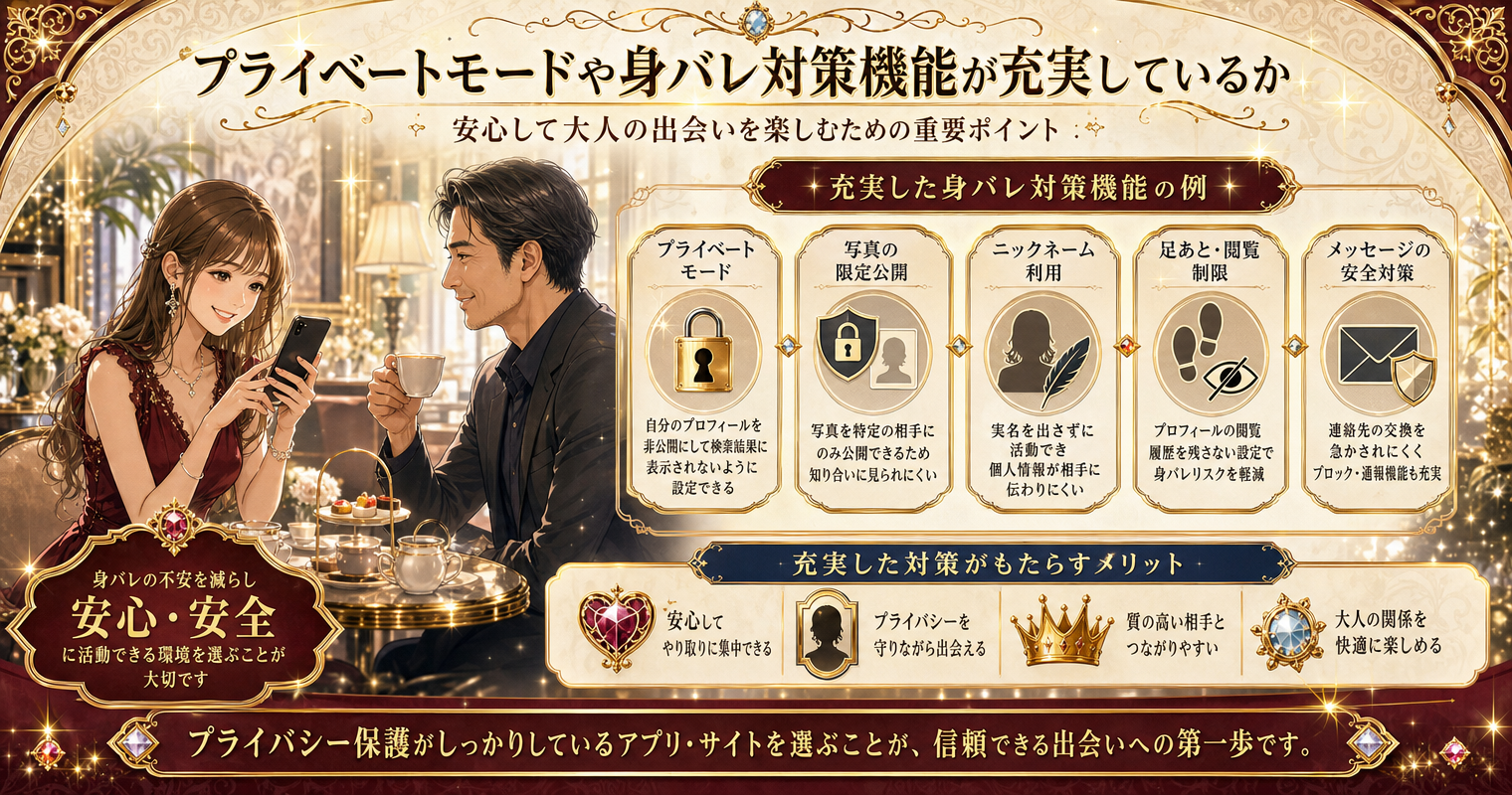 プライベートモードや身バレ対策機能が充実しているか