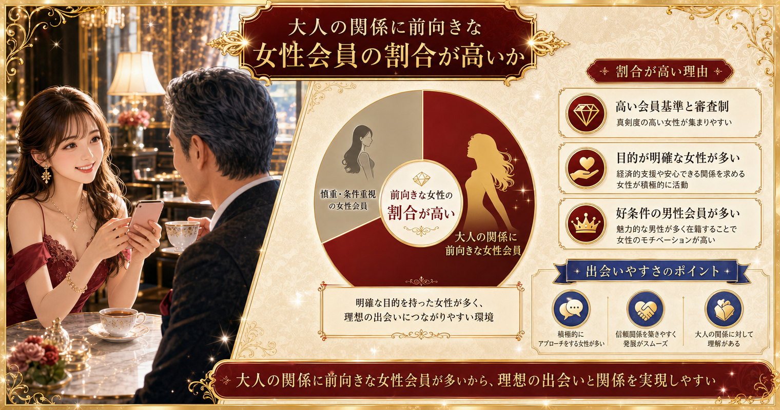 大人の関係に前向きな女性会員の割合が高いか