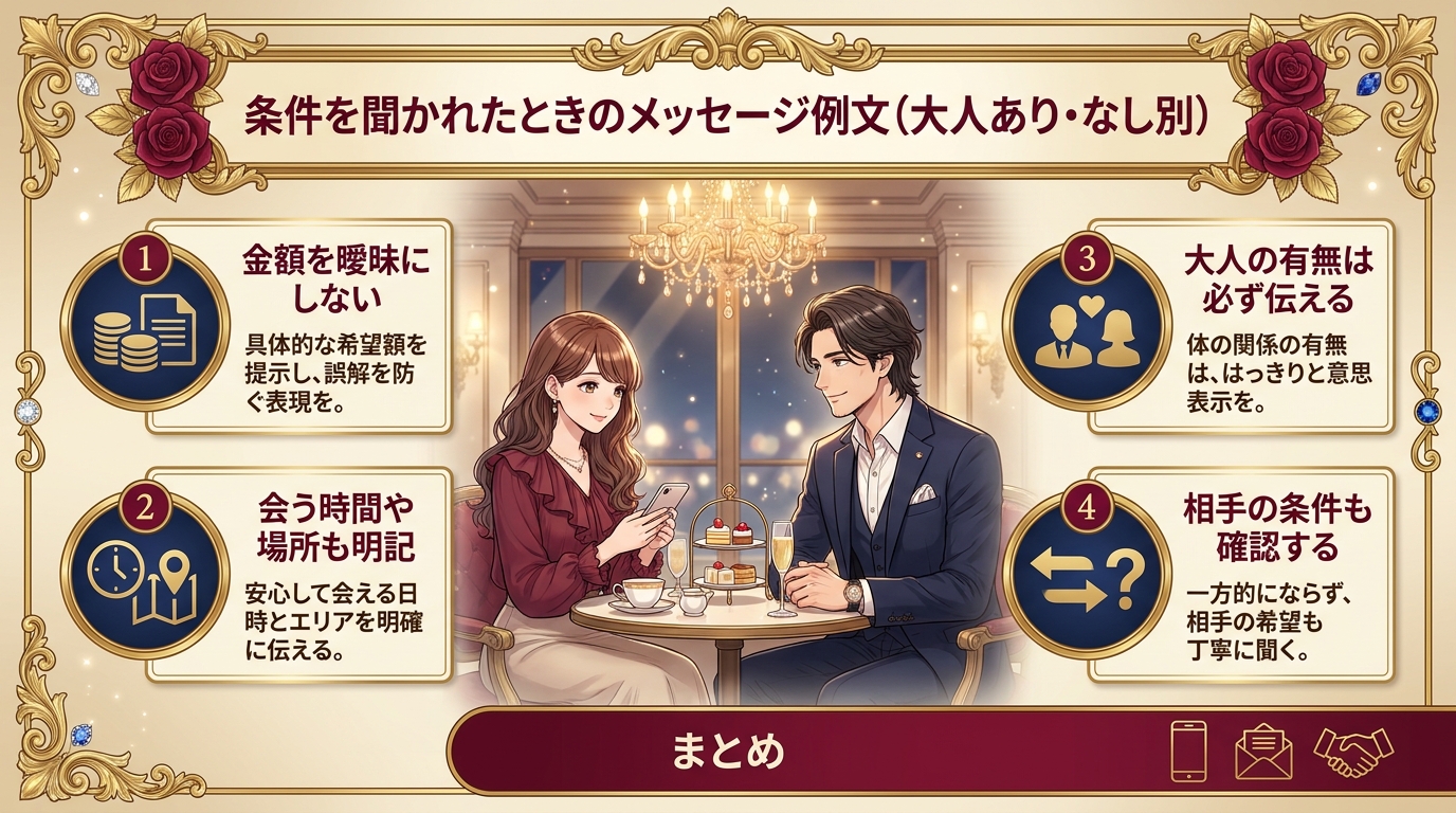 条件を聞かれたときのメッセージ例文(大人あり・なし別)