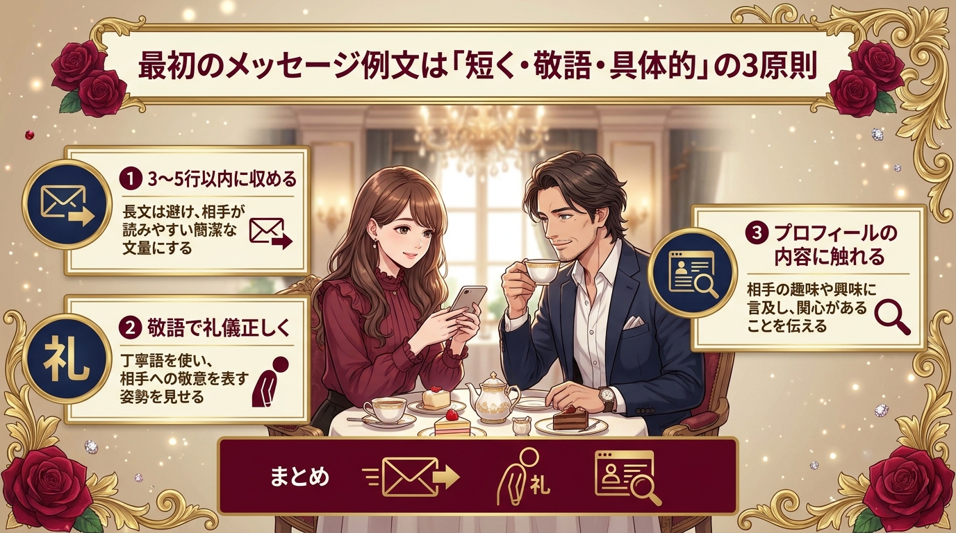 最初のメッセージ例文は「短く・敬語・具体的」の3原則