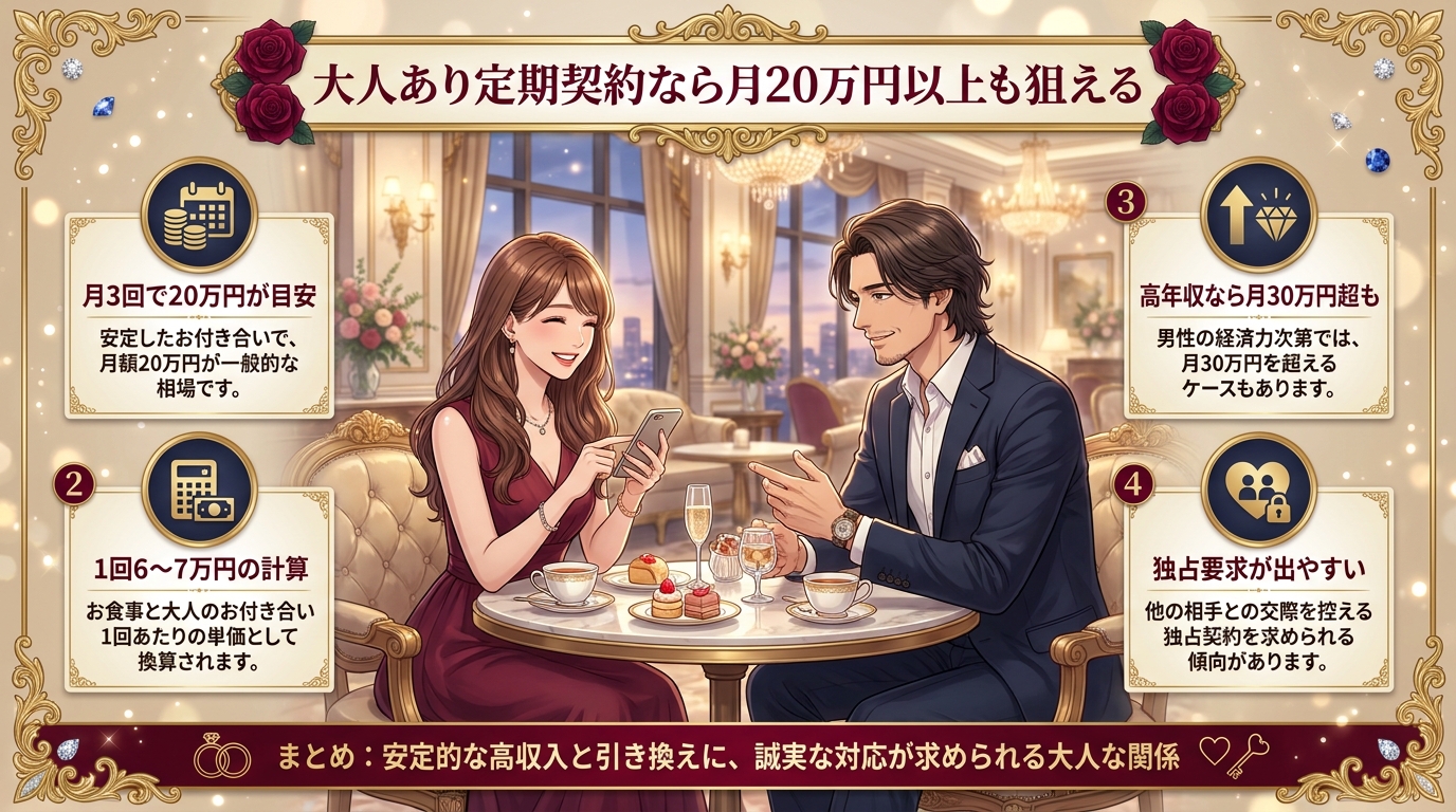 大人あり定期契約なら月20万円以上も狙える