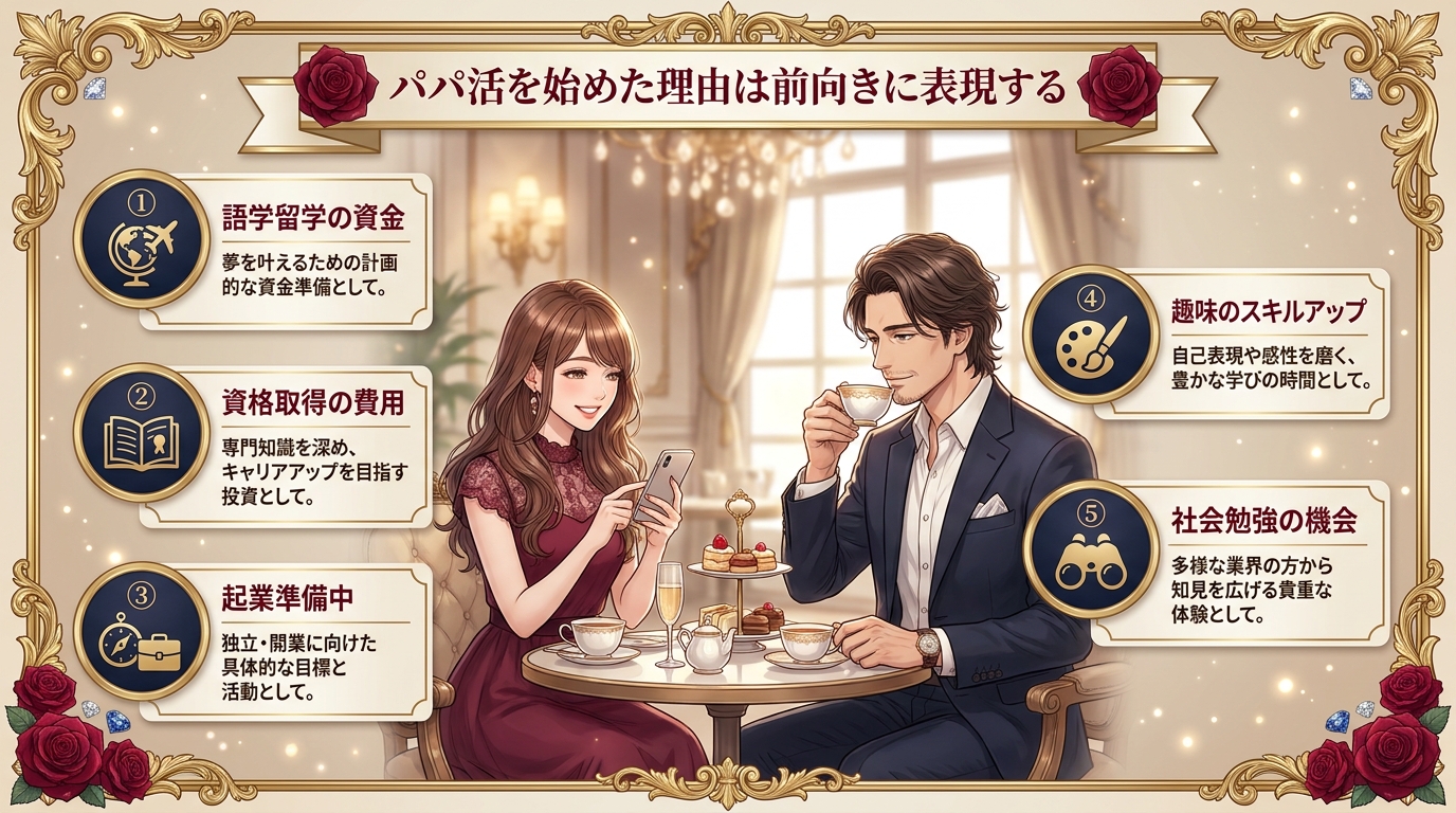 パパ活を始めた理由は前向きに表現する