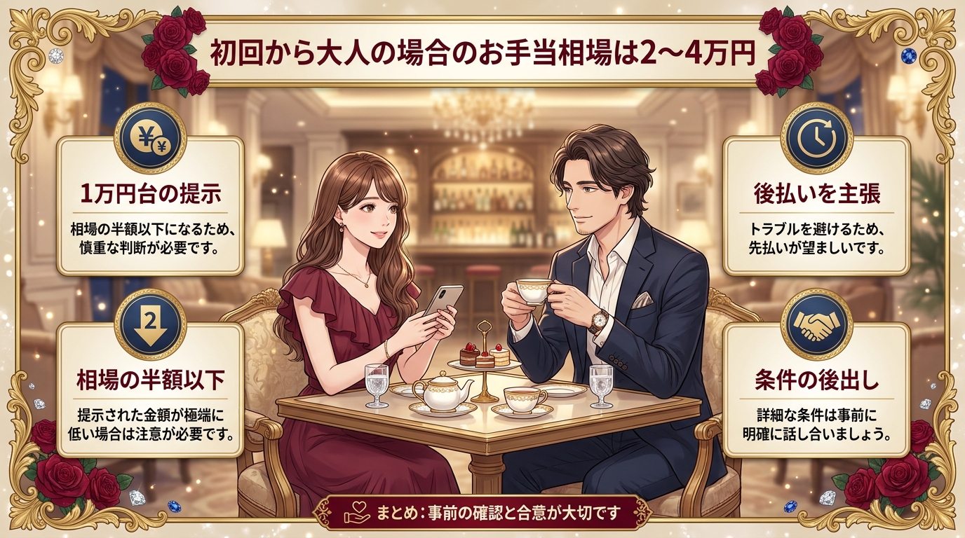 初回から大人の場合のお手当相場は2〜4万円