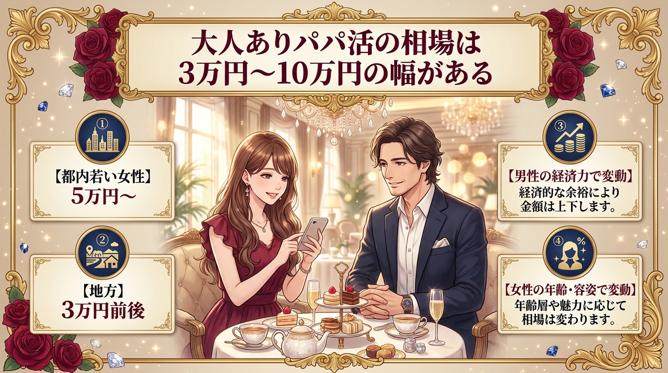大人ありパパ活の相場は3万円〜10万円の幅がある