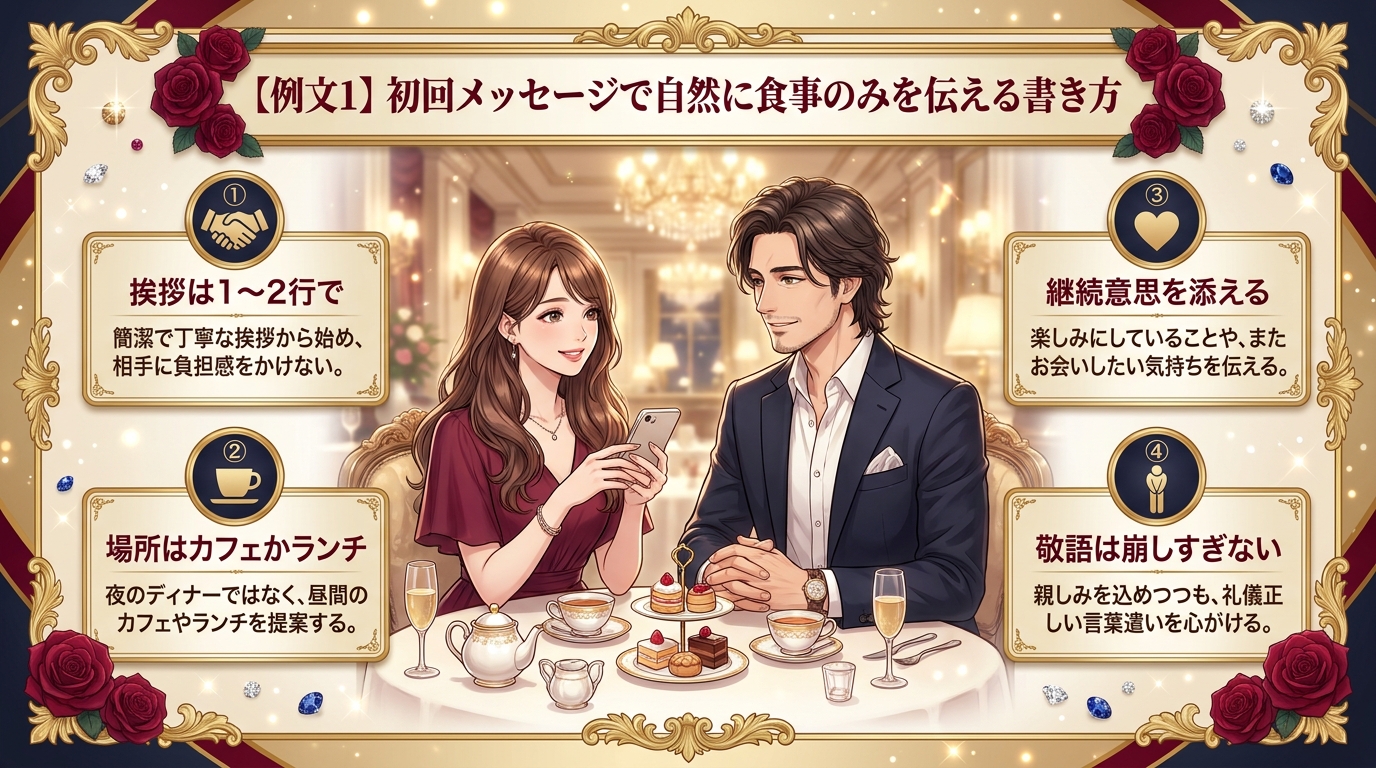 【例文1】初回メッセージで自然に食事のみを伝える書き方